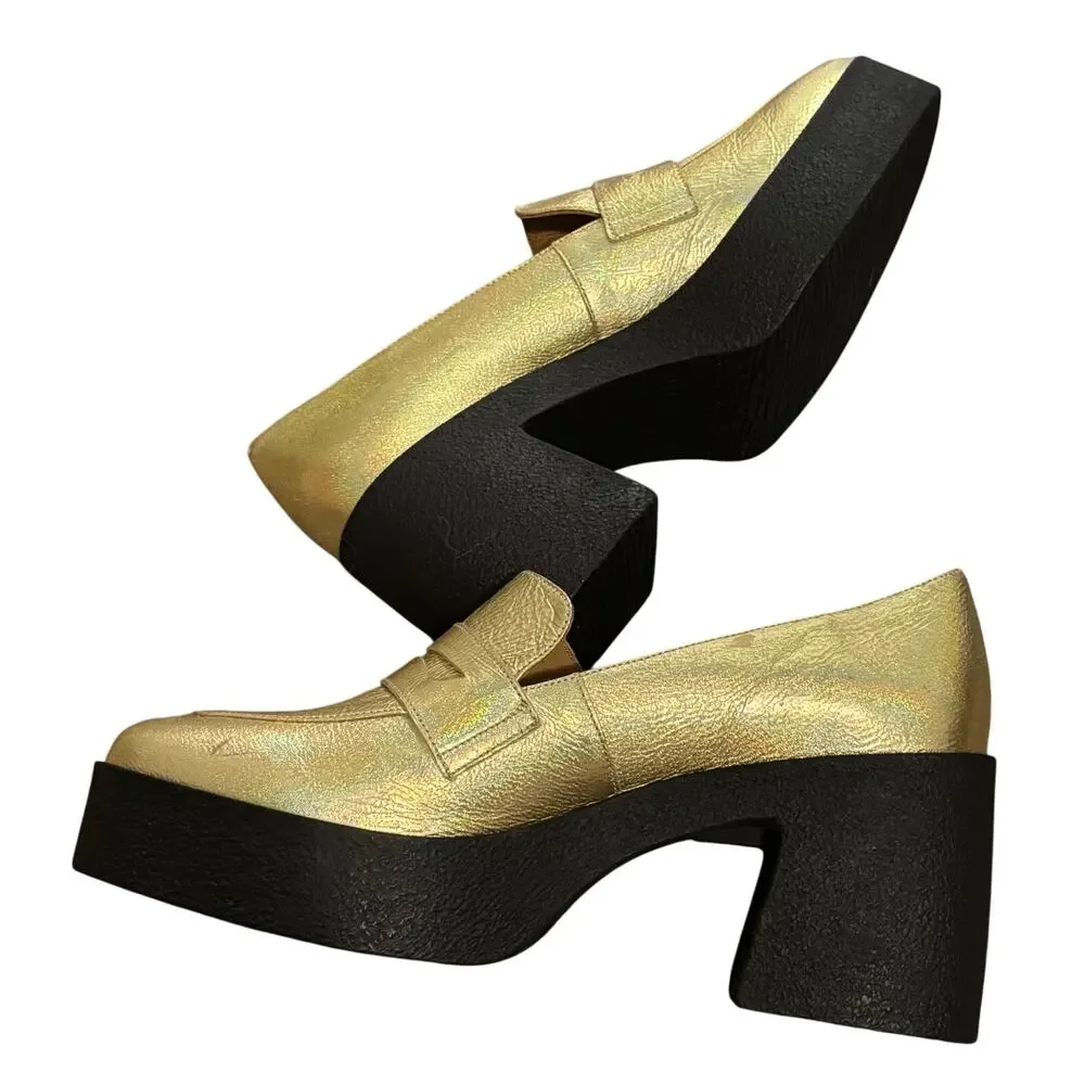 Akaada Yoko Gold Patent Leather Chunky Loafers